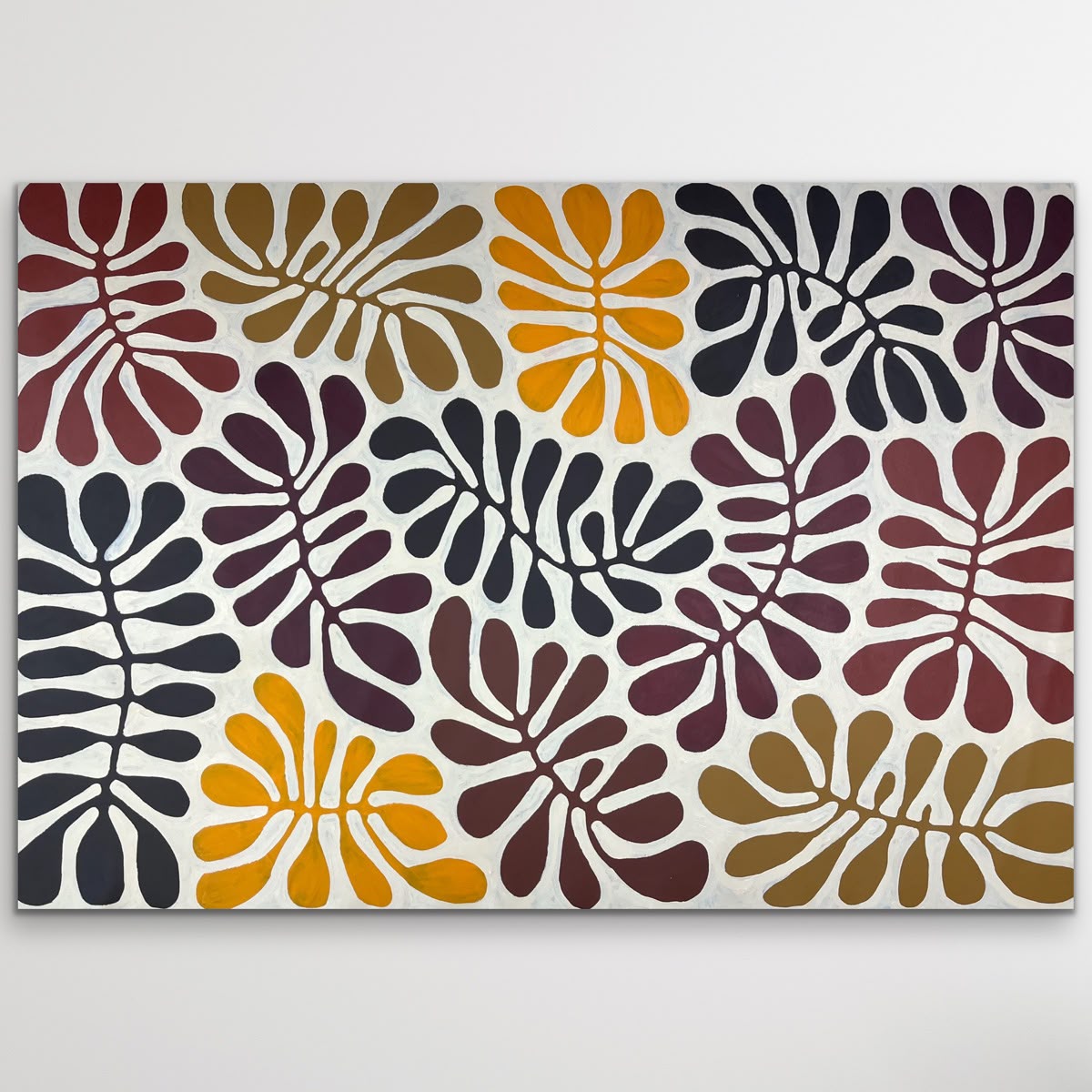 "Bended Acacia Leaves (Watiya Tjuta)" Debra Nangala McDonald 147cm x 101cm Papunya artwork from N.T.