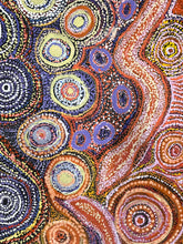 Load image into Gallery viewer, Piltati Dreaming Rhoda Tjitayi artwork inspired by ancestral stories and Country close up
