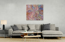 Load image into Gallery viewer, "Bush Medicine Leaves" by Rachael Nambula displayed in modern living room - original Aboriginal painting, 95cm x 89cm
