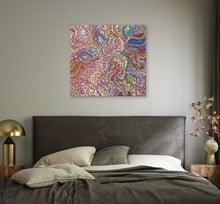 Load image into Gallery viewer, "Bush Medicine Leaves" by Rachael Nambula in contemporary bedroom setting - original Aboriginal painting, 95cm x 89cm
