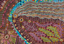 Load image into Gallery viewer, Texture close-up of Debra Umala Rainbow Snake and Waterhole Indigenous artwork
