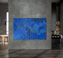 Load image into Gallery viewer, "Mamungari-Nya" Aboriginal painting by Renae Nakamarra Nelson displayed in modern room setting
