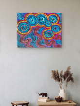 Load image into Gallery viewer, "Seven Sisters" Aboriginal painting by Rhoda Tjitayi displayed in modern room setting
