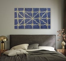 Load image into Gallery viewer, "Rock Holes" Sandra Price Aboriginal artwork in room setting, 150cm x 95cm - wall display view
