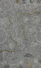 Load image into Gallery viewer, Bush Onion Dreaming by Nancy Martin Napangarti 143cm x 87cm, detailed Aboriginal dot art with gold pathways across the canvas.
