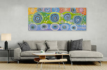 Load image into Gallery viewer, "Seven Sisters Dreaming" by Tanya Brady in minimalist bedroom - original Aboriginal painting, 199cm x 78cm
