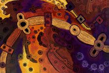 Load image into Gallery viewer, Teresa Baker &#39;Minyma Malilu&#39; print showing inma dance tracks and bush food foraging - Pitjantjatjara Dreaming by Jimmy Baker&#39;s granddaughter
