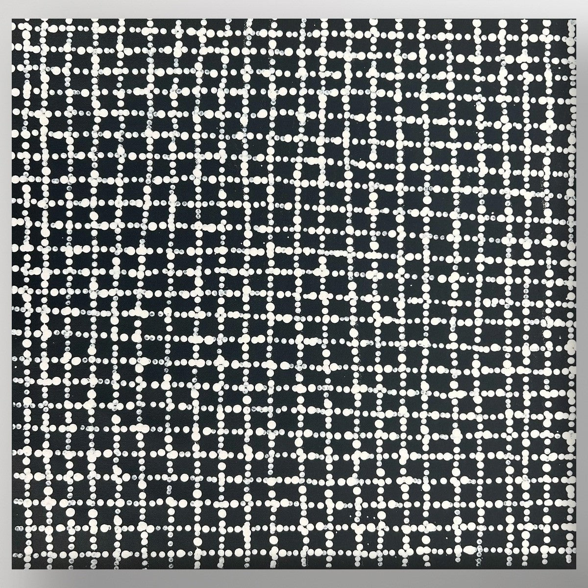 "Mina Mina Jukurrpa" Valda Napangardi Granites 41cm x 40cm painting displayed on a wall