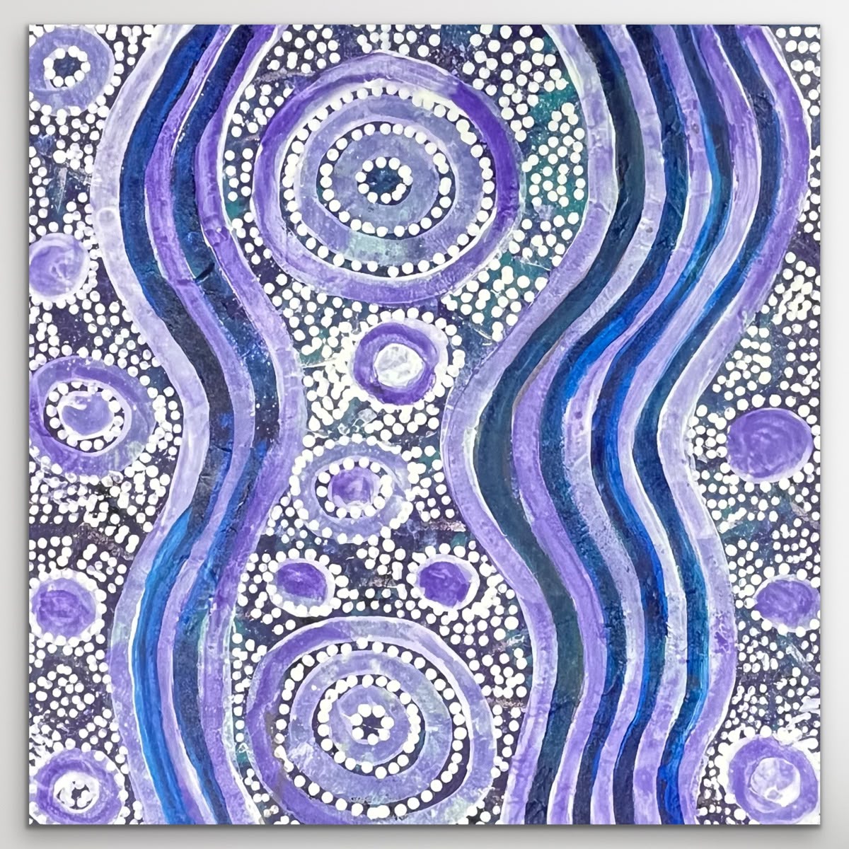 "Water Dreaming" original Aboriginal painting by Maureen Nampijinpa Hudson, 41cm x 40cm - authentic Indigenous Australian artwork