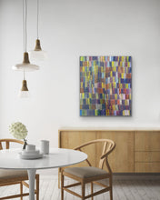 Load image into Gallery viewer, Aboriginal painting displayed in modern dining room and kitchen with bright colourful brush stroke and detailed dot work
