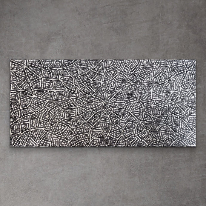 Elegant dot painting Seed Dreaming by Marshall Jangala Robertson with flowing patterns that evoke Country connection