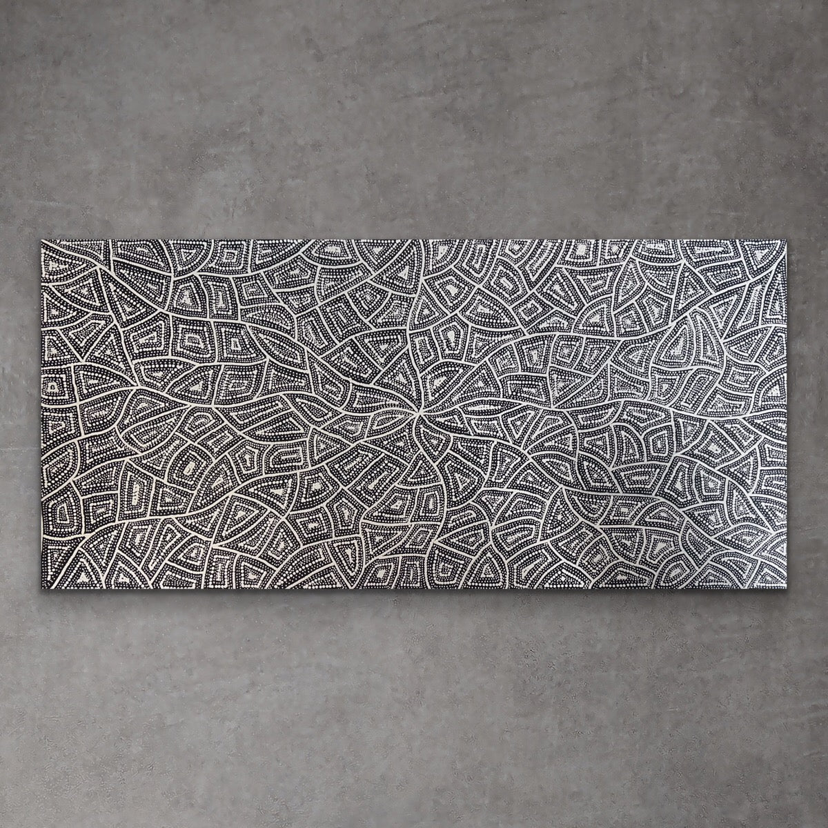 Elegant dot painting Seed Dreaming by Marshall Jangala Robertson with flowing patterns that evoke Country connection