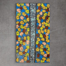 Load image into Gallery viewer, &quot;Fire Dreaming&quot; Alison Daniels 90cm x 144cm colourful contemporary indigenous artwork displayed on wall vertically
