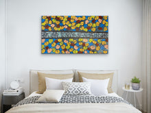 Load image into Gallery viewer, &quot;Fire Dreaming&quot; Alison Daniels 90cm x 144cm colourful contemporary indigenous artwork displayed in bedroom

