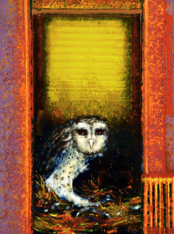 "Wounded Owl" original Aboriginal painting by Thomas Gleghorn, Limited Edition Giclee Print. - authentic Indigenous Australian artwork