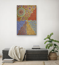Load image into Gallery viewer, Aboriginal canvas print “Women Hunting” featuring traditional dot iconography and ceremonial motifs
