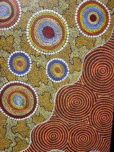 Load image into Gallery viewer, Indigenous Australian art print “Women Hunting” with blue, grey, and white dot clusters by Turner
